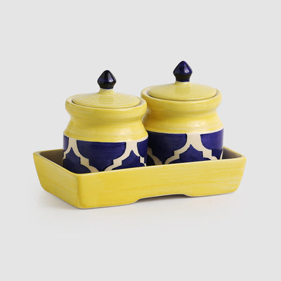 'Pickled-Coupled' Handpainted Ceramic Pickle & Chutney Jars (Set Of 2)