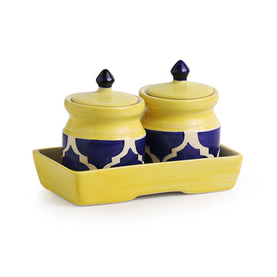 'Pickled-Coupled' Handpainted Ceramic Pickle & Chutney Jars (Set Of 2)