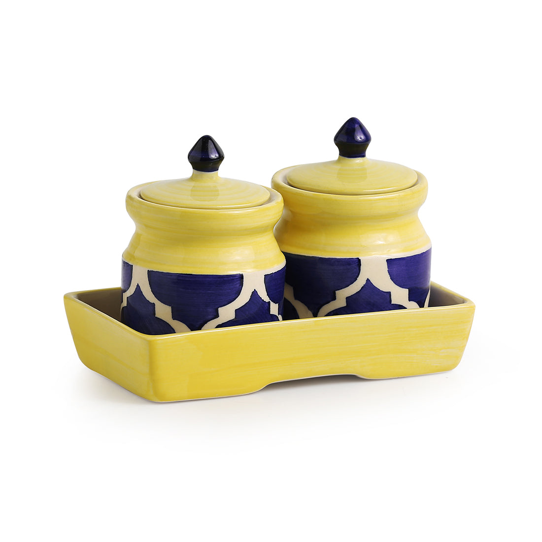 'Pickled-Coupled' Handpainted Ceramic Pickle & Chutney Jars (Set Of 2)
