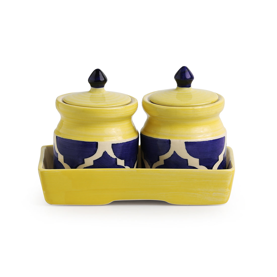 'Pickled-Coupled' Handpainted Ceramic Pickle & Chutney Jars (Set Of 2)