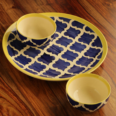Blue - 'Moroccan Platter Pack' Handpainted Plate With Serving Bowl Set Of 2 In Ceramic