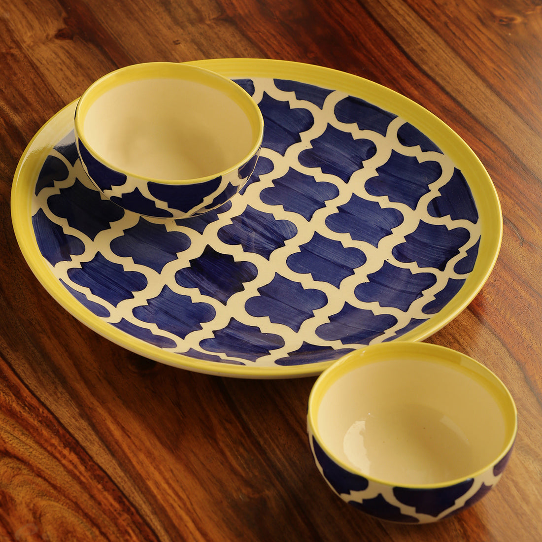 Blue - 'Moroccan Platter Pack' Handpainted Plate With Serving Bowl Set Of 2 In Ceramic