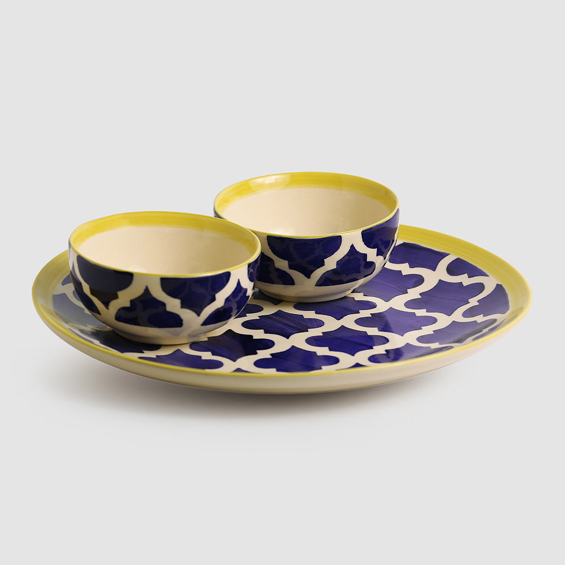 Blue - 'Moroccan Platter Pack' Handpainted Plate With Serving Bowl Set Of 2 In Ceramic