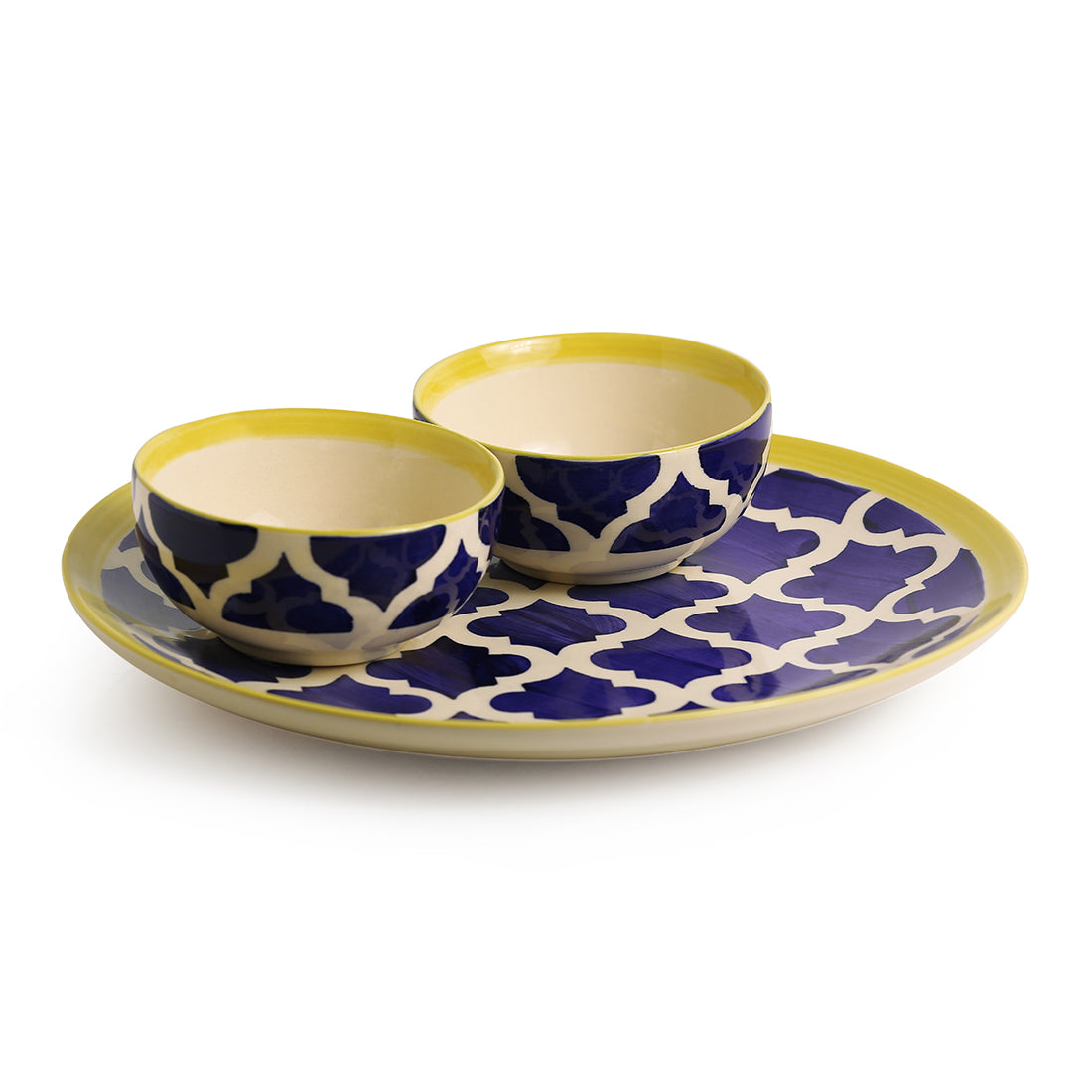 Blue - 'Moroccan Platter Pack' Handpainted Plate With Serving Bowl Set Of 2 In Ceramic