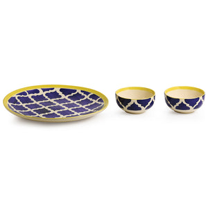 Blue - 'Moroccan Platter Pack' Handpainted Plate With Serving Bowl Set Of 2 In Ceramic