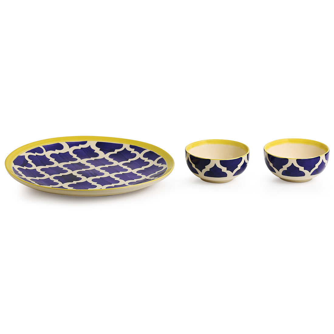 Blue - 'Moroccan Platter Pack' Handpainted Plate With Serving Bowl Set Of 2 In Ceramic