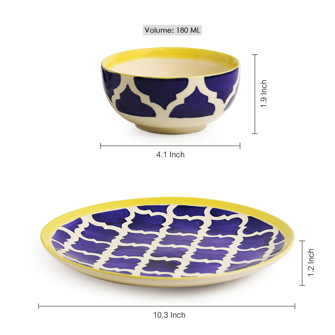 Blue - 'Moroccan Platter Pack' Handpainted Plate With Serving Bowl Set Of 2 In Ceramic
