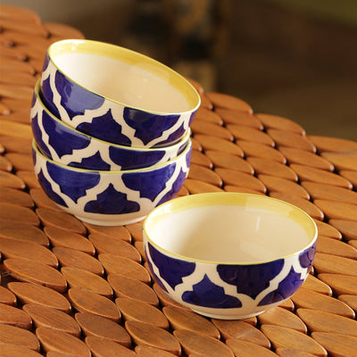 Blue - 'Four Mediterranean Bowls' Handpainted Serving Bowls In Ceramic (Set Of 4)