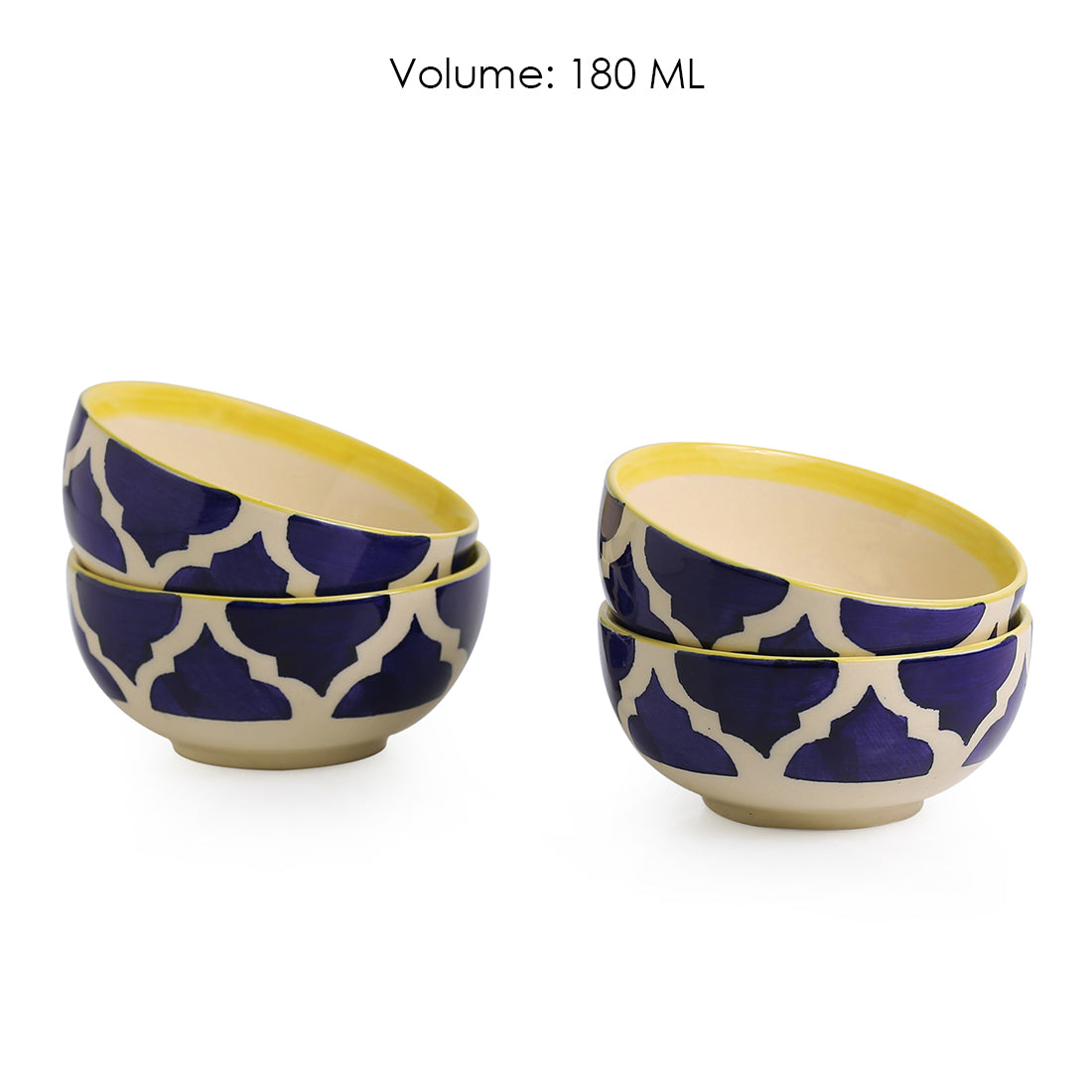 Blue - 'Four Mediterranean Bowls' Handpainted Serving Bowls In Ceramic (Set Of 4)