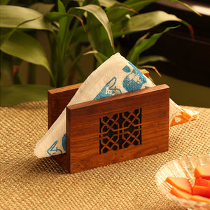 Brown - 'The Napkin Jaali' Hand Carved Napkin Holder In Sheesham Wood