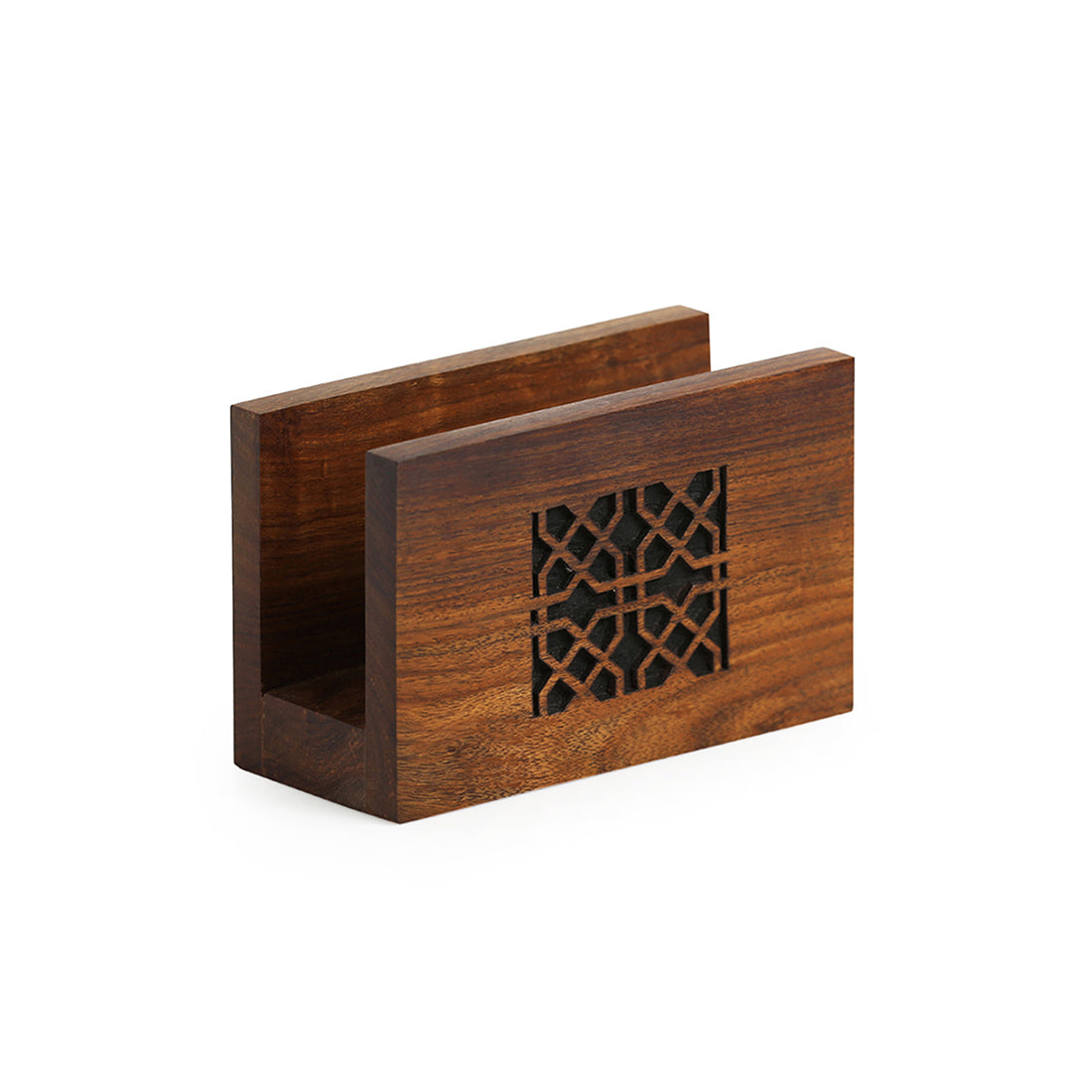 Brown - 'The Napkin Jaali' Hand Carved Napkin Holder In Sheesham Wood