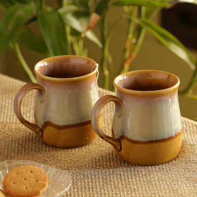 'The Milky-Way Canvas' Tea-Coffee & Milk Mugs Dual-Glazed Studio Pottery In Ceramic (Set Of 2)