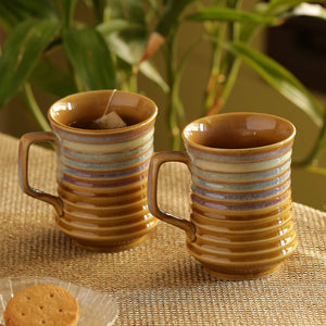 'Rings in the sky' Tea-Coffee & Milk Mugs Dual-Glazed Studio Pottery In Ceramic (Set Of 2)