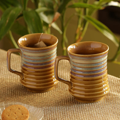 'Rings in the sky' Tea-Coffee & Milk Mugs Dual-Glazed Studio Pottery In Ceramic (Set Of 2)