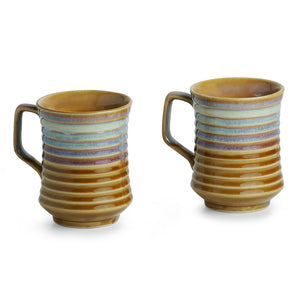 'Rings in the sky' Tea-Coffee & Milk Mugs Dual-Glazed Studio Pottery In Ceramic (Set Of 2)