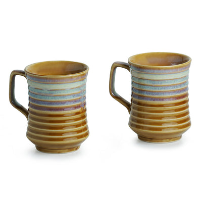 'Rings in the sky' Tea-Coffee & Milk Mugs Dual-Glazed Studio Pottery In Ceramic (Set Of 2)