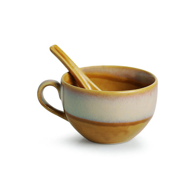 'The Eclipsed Two' Soup Bowls With Spoons Dual Glazed Studio Pottery In Ceramic (Set Of 2)