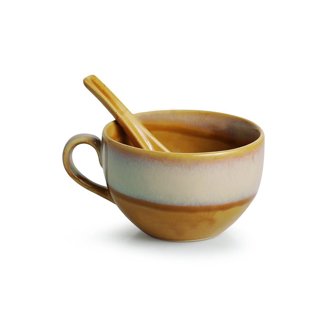 'The Eclipsed Two' Soup Bowls With Spoons Dual Glazed Studio Pottery In Ceramic (Set Of 2)