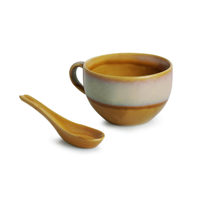 'The Eclipsed Two' Soup Bowls With Spoons Dual Glazed Studio Pottery In Ceramic (Set Of 2)