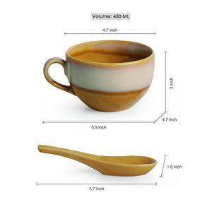 'The Eclipsed Four' Soup Bowls With Spoons Dual Glazed Studio Pottery In Ceramic (Set Of 4)