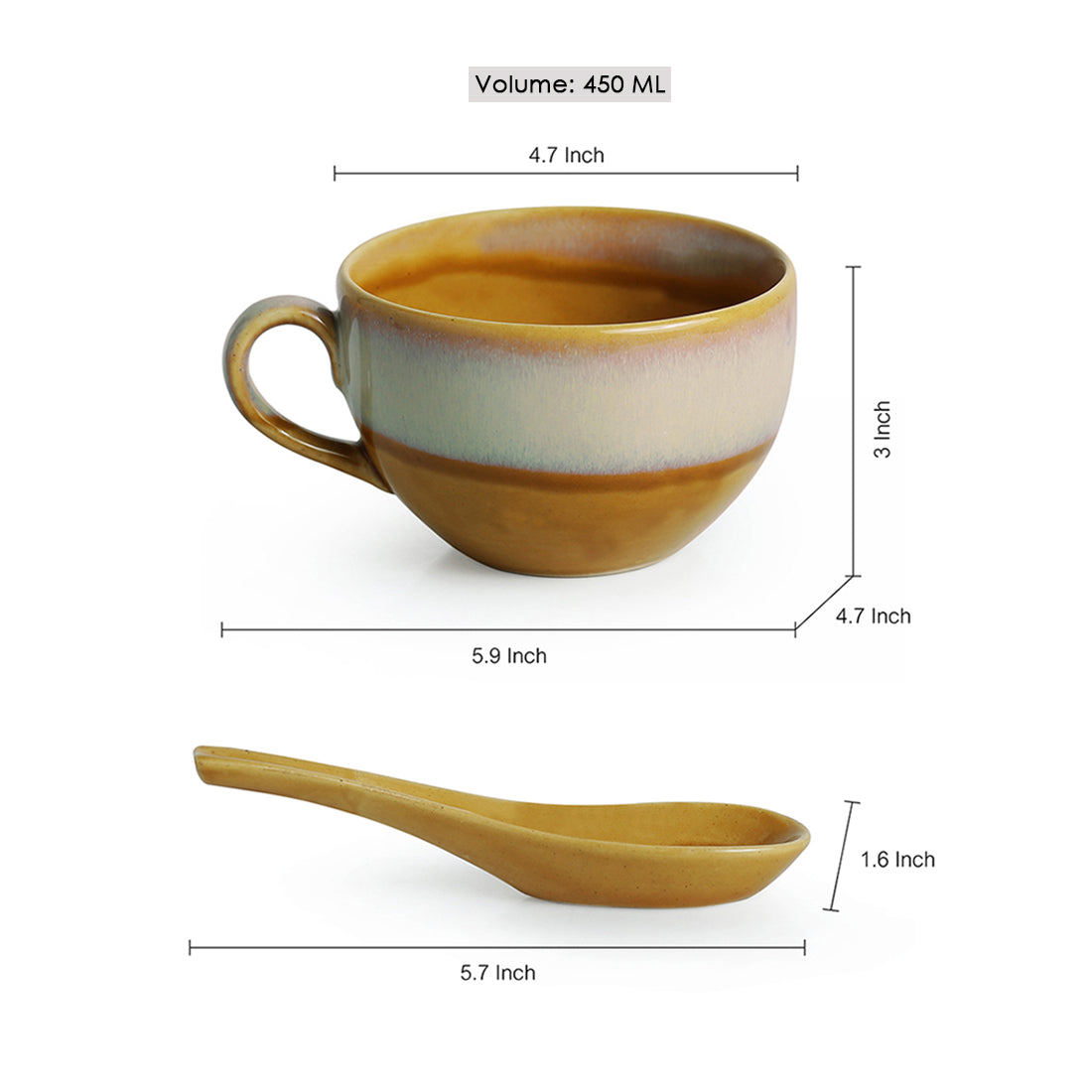 'The Eclipsed Four' Soup Bowls With Spoons Dual Glazed Studio Pottery In Ceramic (Set Of 4)