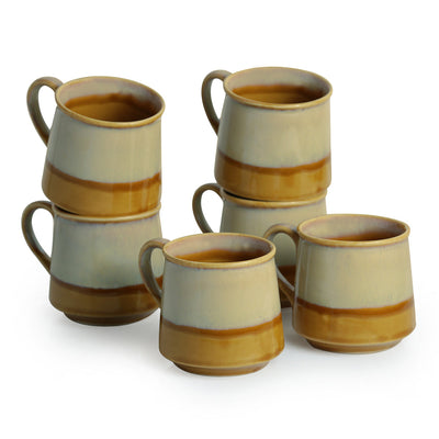 'Silver Gold Dusk' Tea & Coffee Cups Dual-Glazed Studio Pottery In Ceramic (Set Of 6)