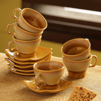 'A Universe in Chai' Tea Cups & Saucers Set Dual Glazed Studio Pottery In Ceramic (Set Of 6)