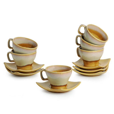 'A Universe in Chai' Tea Cups & Saucers Set Dual Glazed Studio Pottery In Ceramic (Set Of 6)