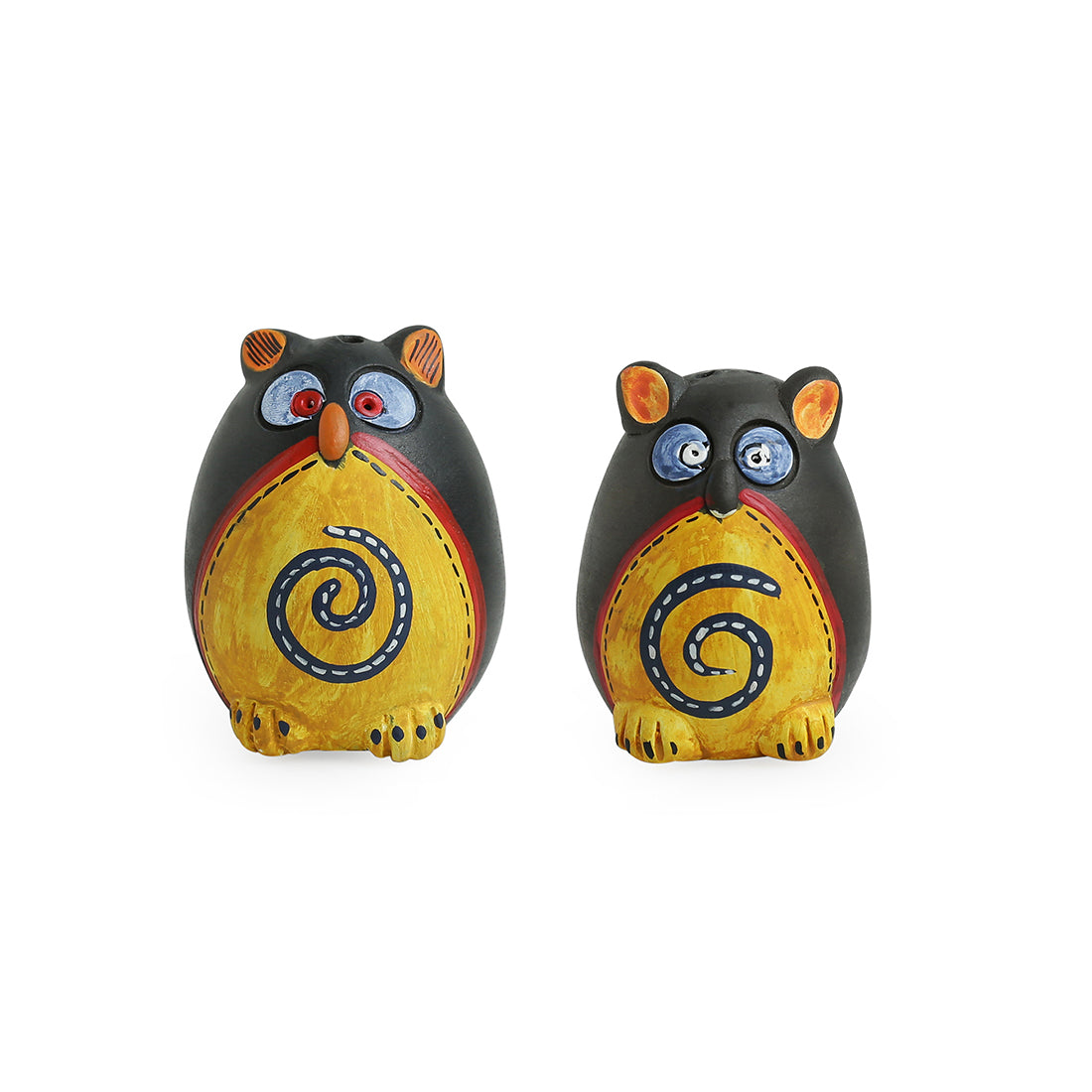 Small 'Twin Owl Shaped' Salt & Pepper Shaker Set In Terracotta (Set Of 2)