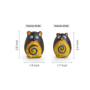 Small 'Twin Owl Shaped' Salt & Pepper Shaker Set In Terracotta (Set Of 2)