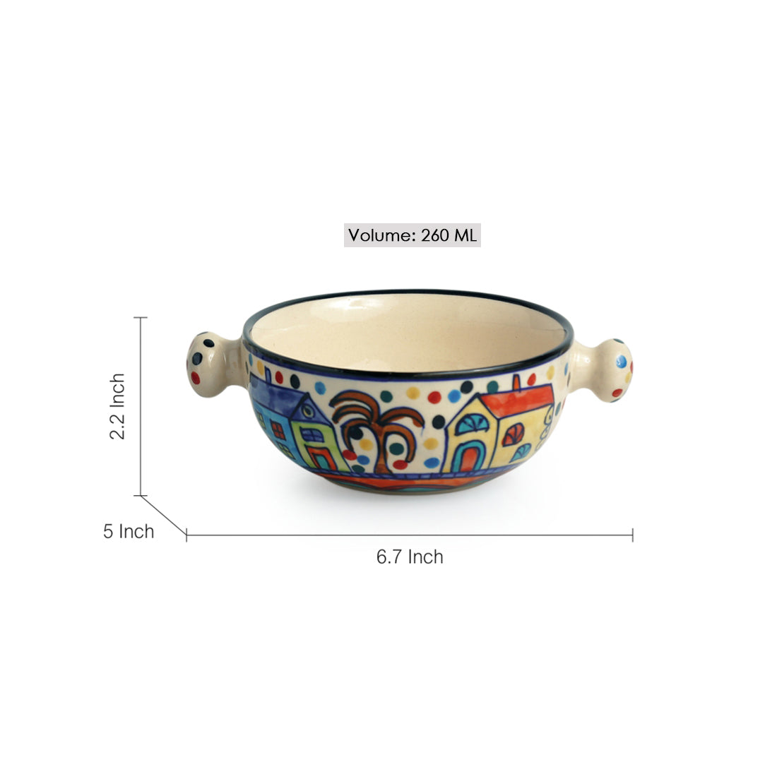 'The Hut Handled Bowls'' Handpainted Ceramic Bowls (Set Of 2)