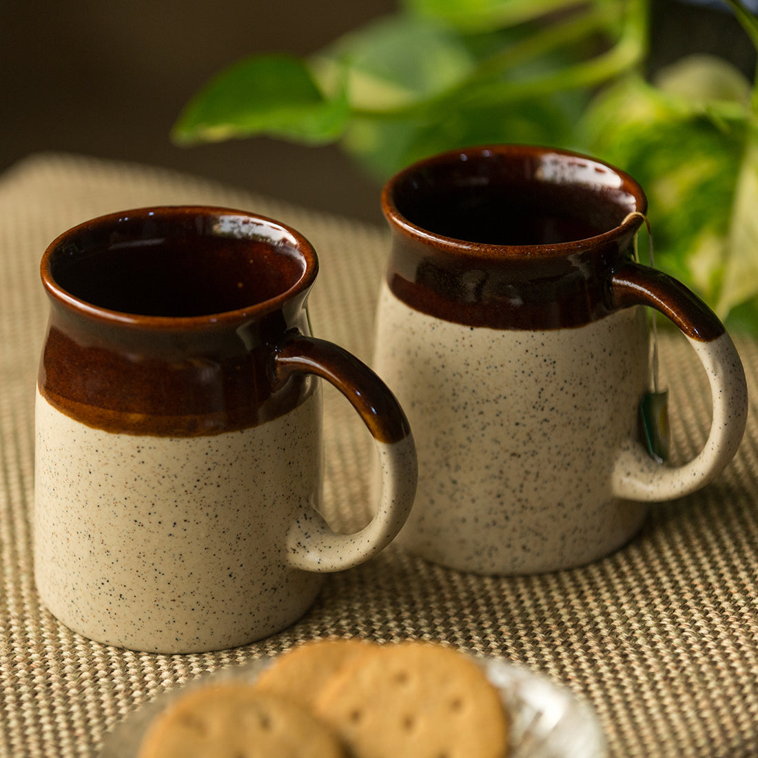 Beige - 'Cocoa Rims' Studio Pottery Tea & Coffee Mugs In Ceramic (Set Of 2)