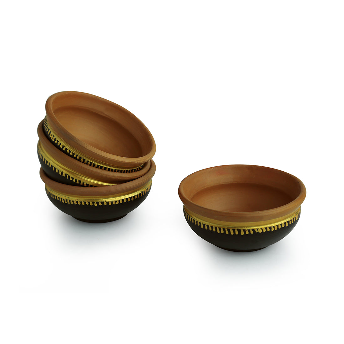 'Terra-Serves' Handpainted Serving Bowls In Earthen Terracotta (Set Of 4)