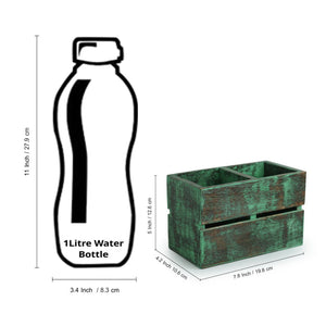 'Rustic Cuboid' Antique Finish Cutlery Holder In Mango Wood (2 Partitions)