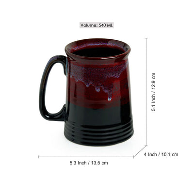 'Crimson Inquisitiveness' Hand Glazed Studio Pottery Ceramic Beer & Milk Mugs (Set Of 2)