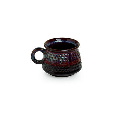 'Dimples of Crimson' Hand Galzed Studio Pottery Ceramic Tea & Coffee Cups (Set Of 6)