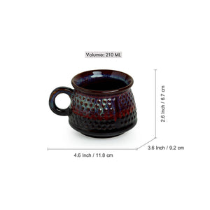 'Dimples of Crimson' Hand Galzed Studio Pottery Ceramic Tea & Coffee Cups (Set Of 6)