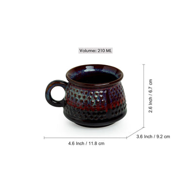 'Dimples of Crimson' Hand Galzed Studio Pottery Ceramic Tea & Coffee Cups (Set Of 6)