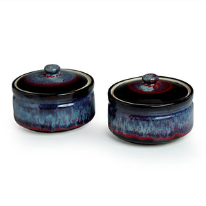 'Crimson Sky' Hand Glazed Studio Pottery Ceramic Serving Handis With Lids (Set Of 2)