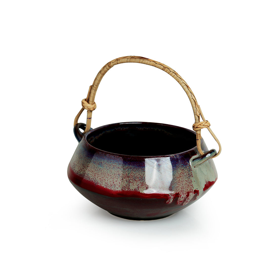 'Sorcery Pot' Hand Glazed Studio Pottery Ceramic Serving Handi With Cane Handle