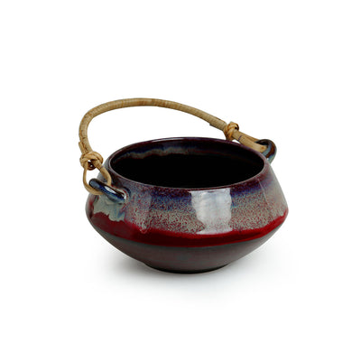 'Sorcery Pot' Hand Glazed Studio Pottery Ceramic Serving Handi With Cane Handle