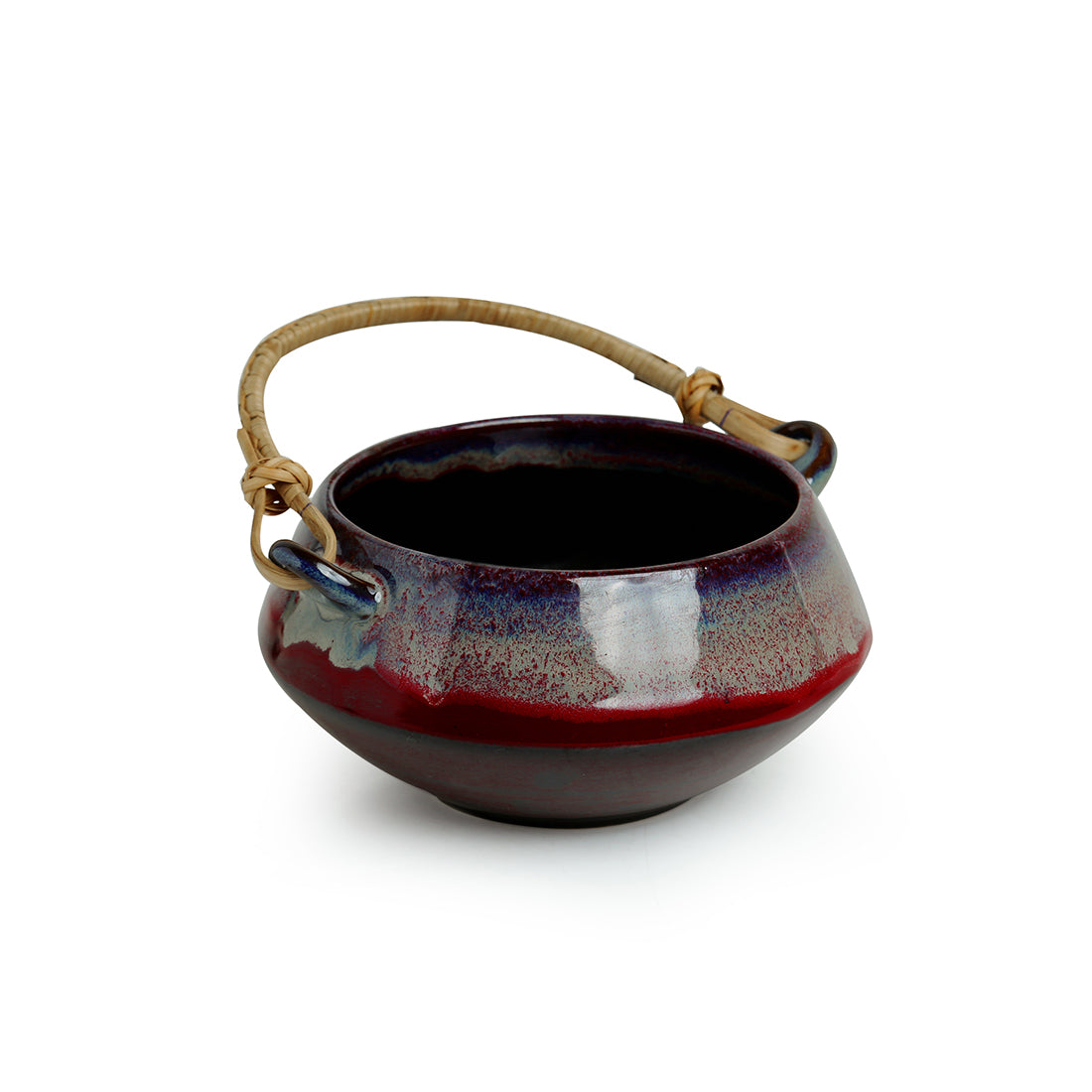 'Sorcery Pot' Hand Glazed Studio Pottery Ceramic Serving Handi With Cane Handle