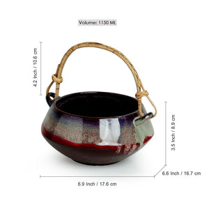 'Sorcery Pot' Hand Glazed Studio Pottery Ceramic Serving Handi With Cane Handle