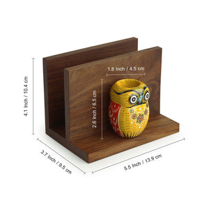 Brown - 'An Owl's Vibrance' Tissue Toothpick Holder In Sheesham & Gular Wood