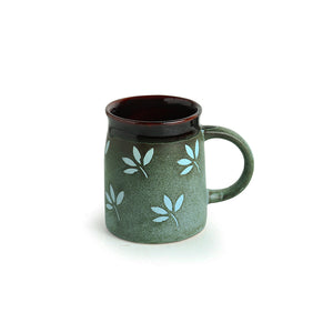 'Leaf Sips' Handpainted & Handglazed Studio Pottery Coffee & Tea Mugs In Ceramic (Set of 2)
