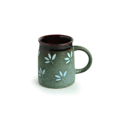 'Leaf Sips' Handpainted & Handglazed Studio Pottery Coffee & Tea Mugs In Ceramic (Set of 2)