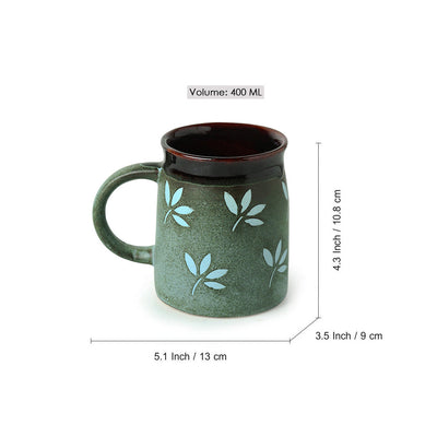 'Leaf Sips' Handpainted & Handglazed Studio Pottery Coffee & Tea Mugs In Ceramic (Set of 2)
