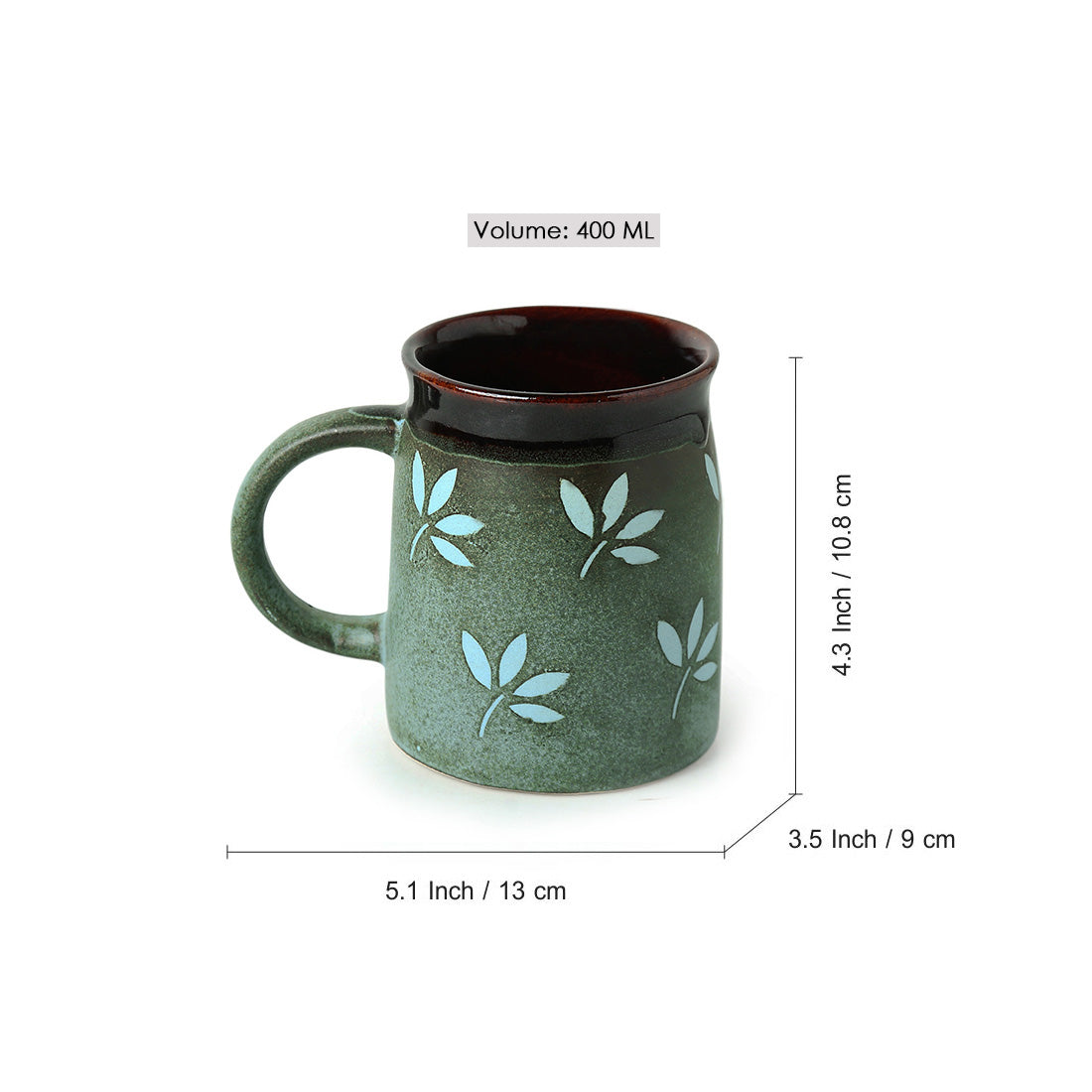 'Leaf Sips' Handpainted & Handglazed Studio Pottery Coffee & Tea Mugs In Ceramic (Set of 2)