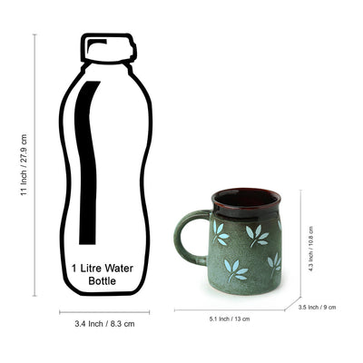 'Leaf Sips' Handpainted & Handglazed Studio Pottery Coffee & Tea Mugs In Ceramic (Set of 2)