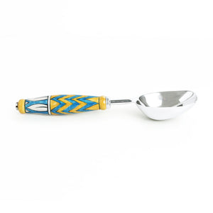 'The Mughal Paich Daar' Handpainted Serving Spoon Set In Stainless Steel & Ceramic (Set of 2)